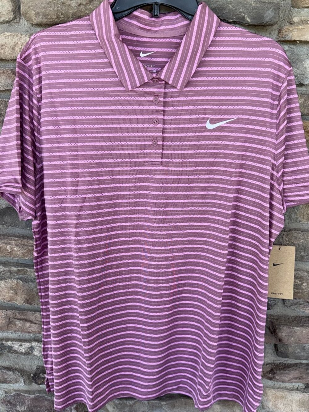 Nike Golf Polo Women's XXL Short Sleeve Textured Stripe Berry Pink NWT
